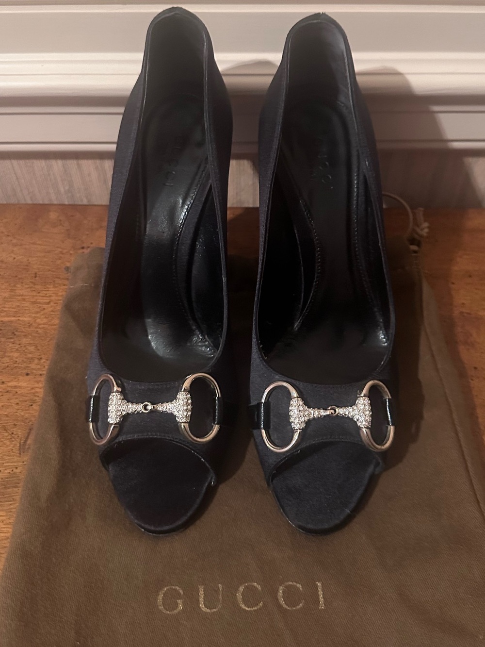 Gucci Black Crystal Bit Peep-Toe Pumps - Women